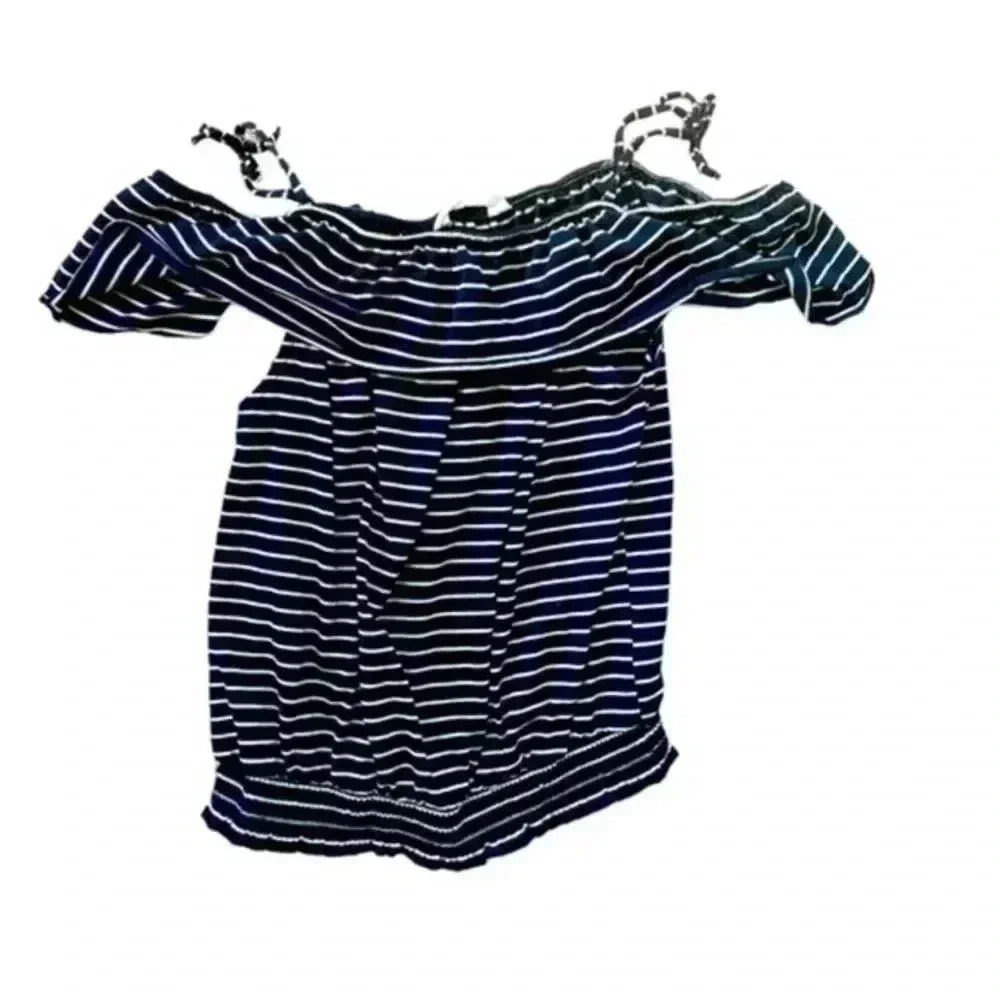 Girls striped shirt for summer. Open shoulders, with straps.